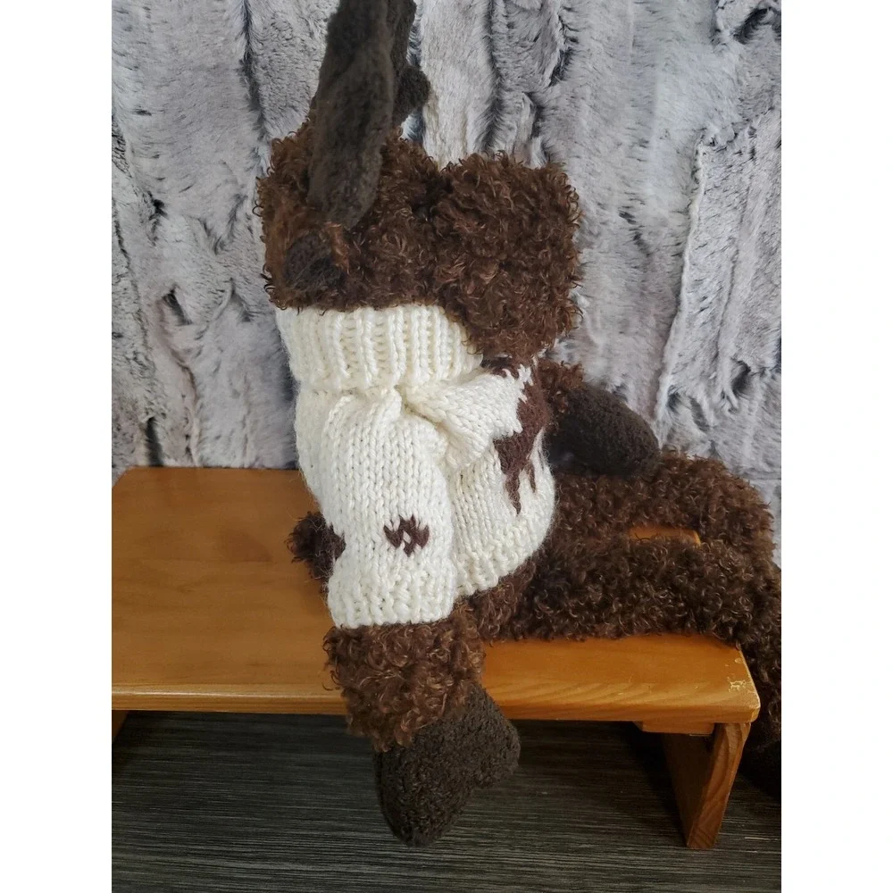Unipak Moose Plush Brown Long Leg Stuffed Animal in White Reindeer Sweater 18in